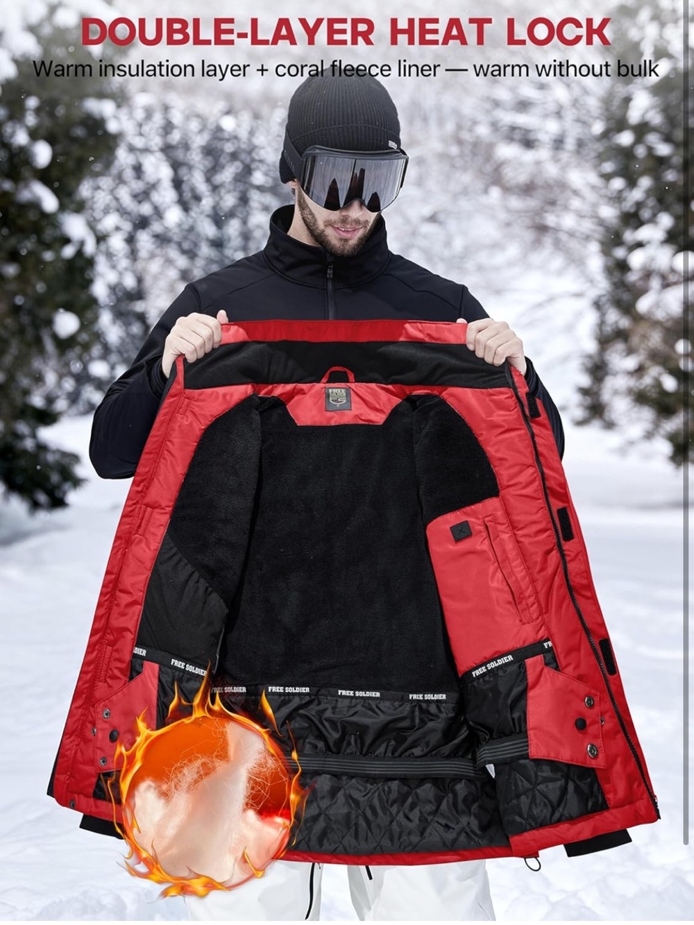 Waterproof Ski Jacket
Fleece Lined Warm Winter Snow Coat With Hood Fully 3XL - Picture 3 of 11